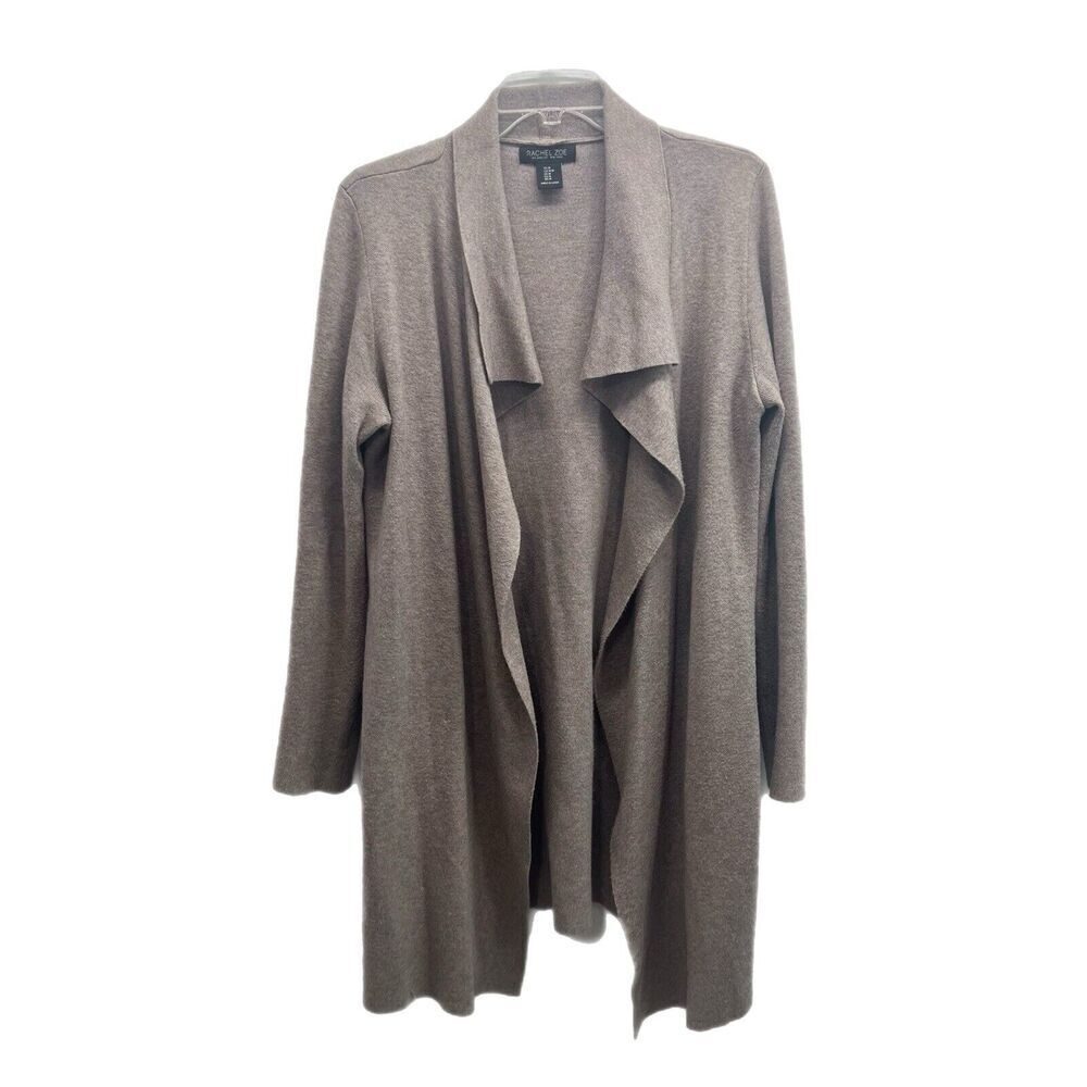 Rachel Zoe Open Front Cardigan Women's M Taupe Beige Neutral Minimalist Pockets